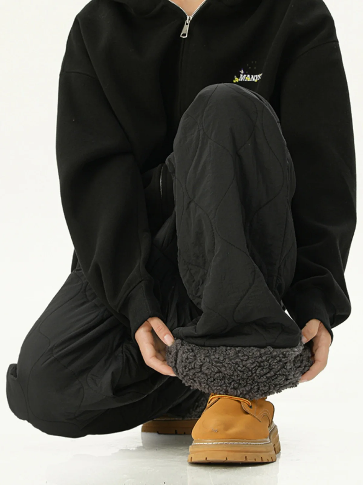 

Мужские зимние утепленные прямые повседневные брюки из овечьего флиса с наполнителем из хлопка, подходящие к ботинкам, молодежные, для активного образа жизни