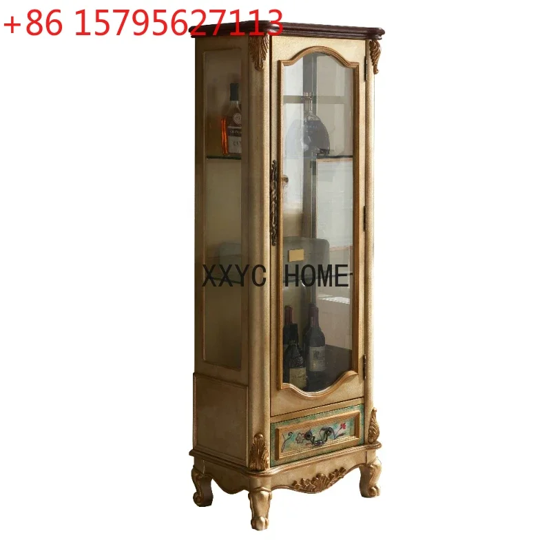 

American Country Solid Wood Wine Cabinet Multi-Functional Corner Cabinet European Style Living Room Glass Door Side Cabinet