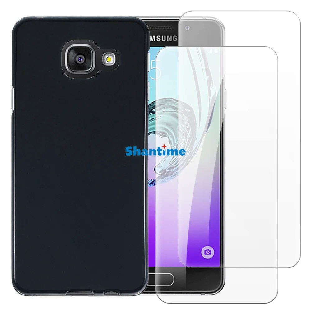 Soft Case + 2 Pack Tempered Glass Screen Protectors for Samsung Galaxy A3 2016 Full-Body Protection