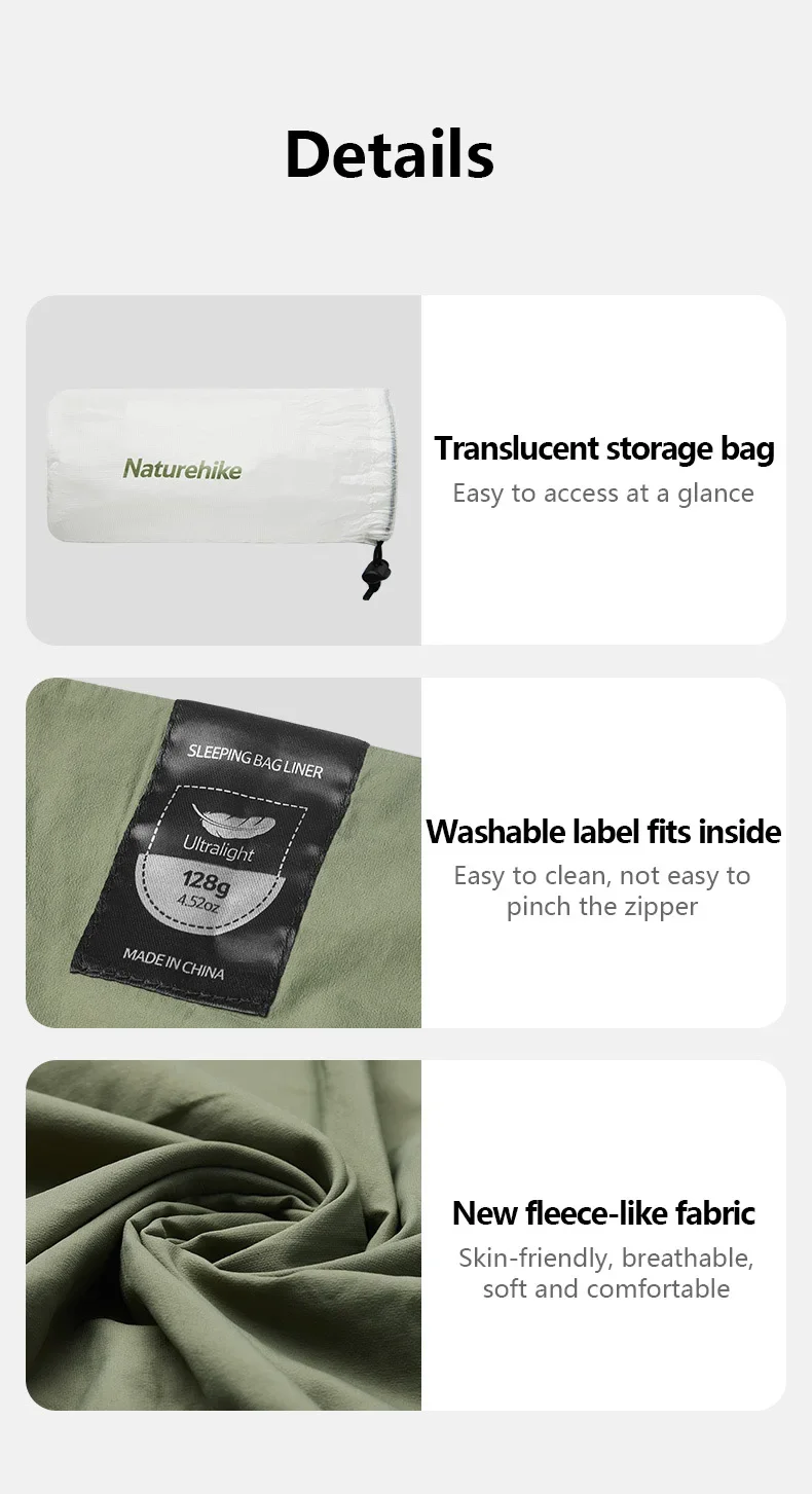 Naturehike Schlafsack-Einlage, leichter Einzelschlafsackbezug, ultraleicht, bequem, Camping-Bettlaken, Reise-Schlafsack – Detail 13