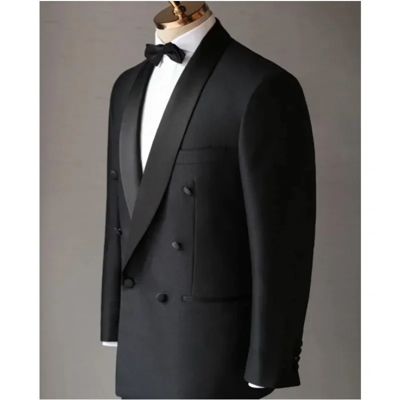 Black Formal Men Suit Jackets Business Uniform Work Blazer Shawl Lapel Tops Regular Slim Fit Wedding Suit For Men Jacket+pants