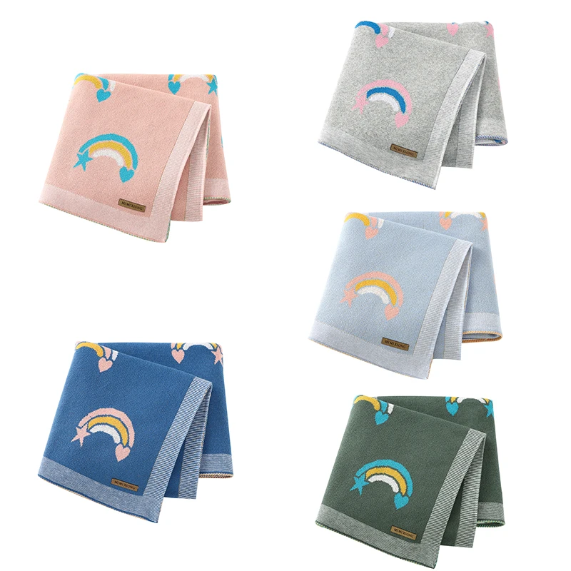 

Toddler & Infant Kid Throwing Quilt 100% Cotton Knitted Newborn Boys Girls Rainbow Swaddle Wrap