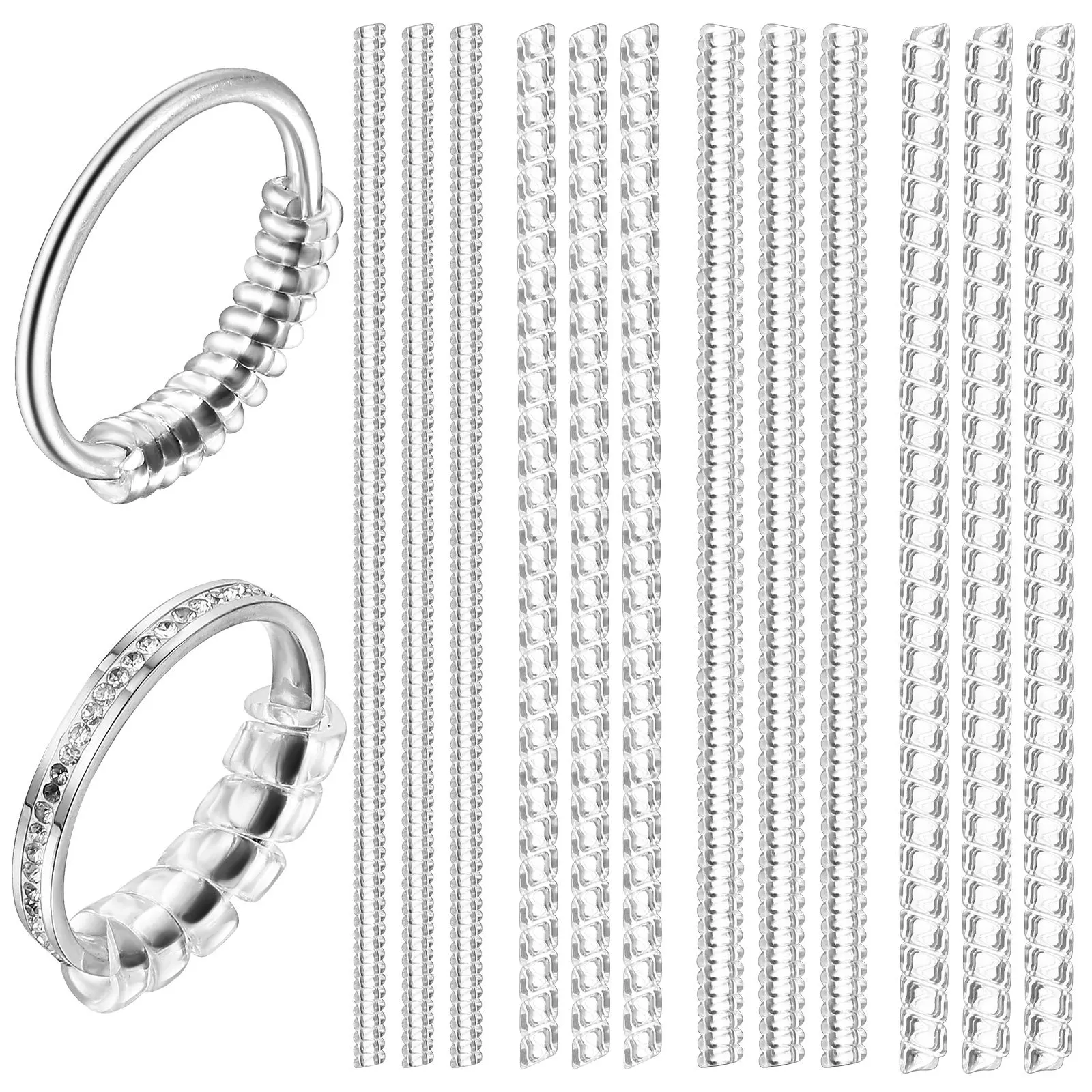 

12Pcs Ring Adjusters Clear Spiral Plastic Tightener for Perfect Fit Any Rings Invisible Design Easy to Cut Multiple Shapes
