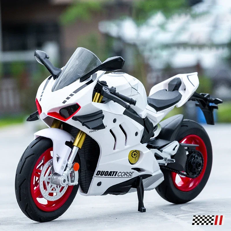 1:10 Ducati V4S S1000RR H2R Alloy Die Cast Motorcycle Model Vehicle Collection Sound and Light Off Road Autocycle Toys Car