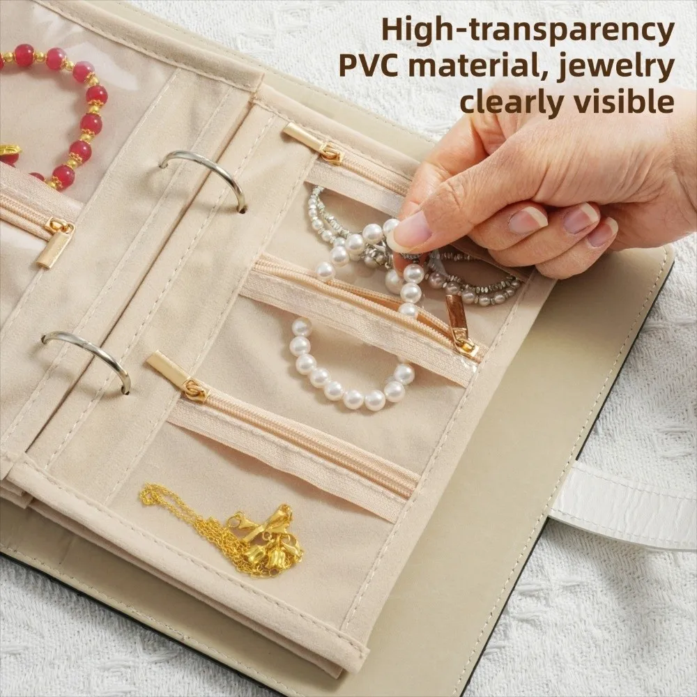 

Портативный органайзер для украшений из искусственной кожи на молнии, рулонный, с прозрачными карманами, роскошная сумка для хранения ювелирных изделий, для ожерелий