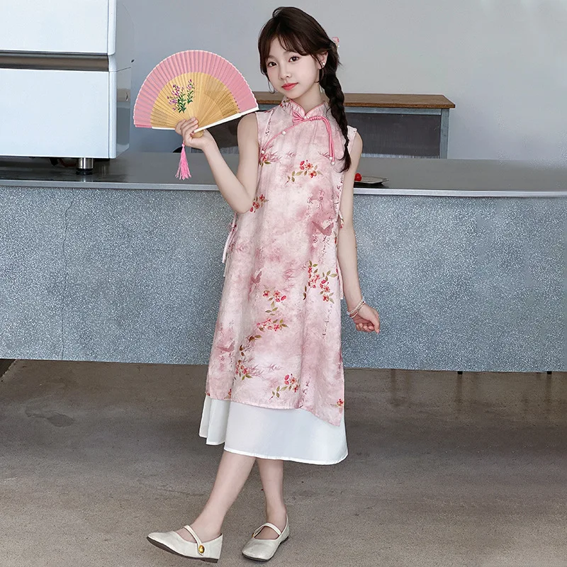 Summer New Girls Hanfu Qipao Dress Ancient Cheongsam Dress Fashion Chinese Style Kids Tang Princess Dress