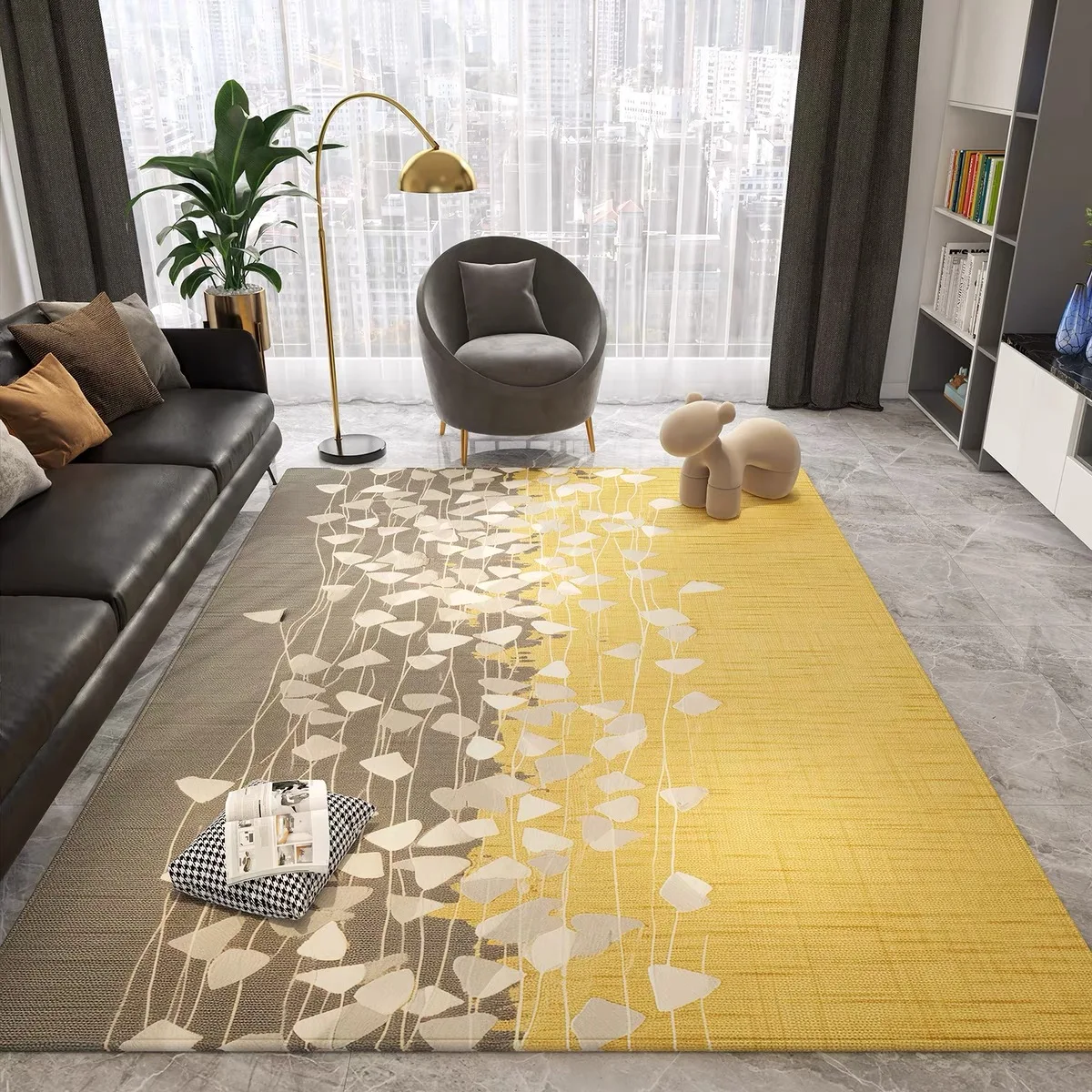 

VIKAMA Black - White Patchwork Carpet, Artistic Brushstrokes & Chic, Minimalist Living Room Decor
