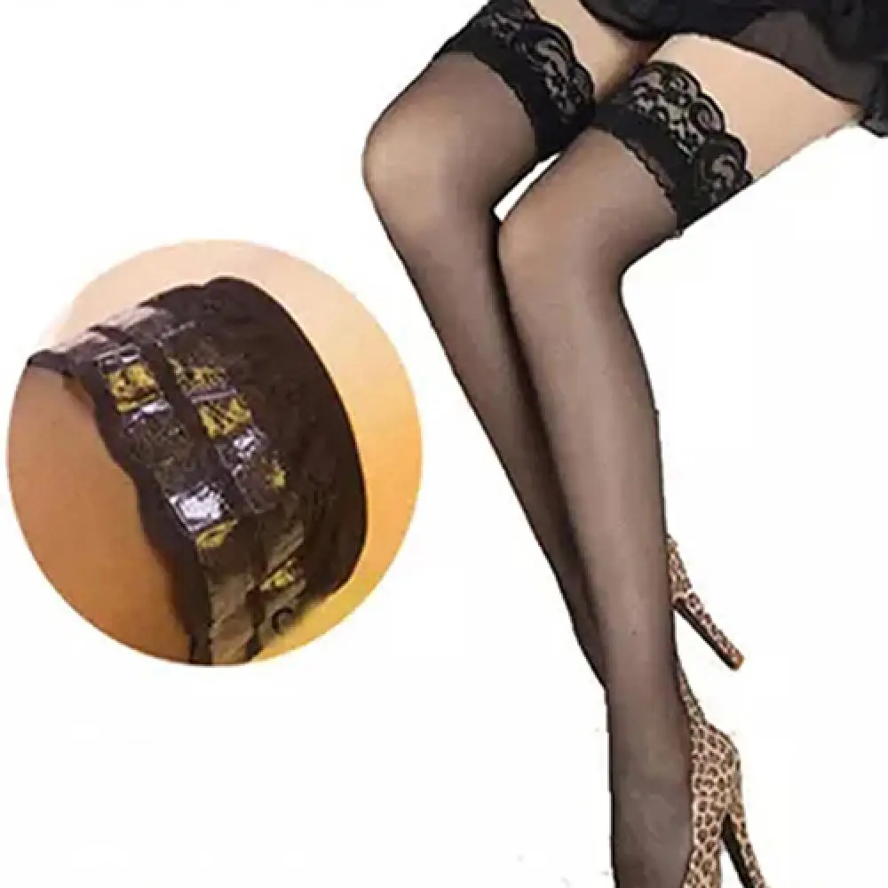 Heiße Damen Sexy Strümpfe mit Spitzenabschluss Silikonband Rutschfest Overknee Nachtclub Erotische Geschenkidee Hohe Lange Socken – Detail 6