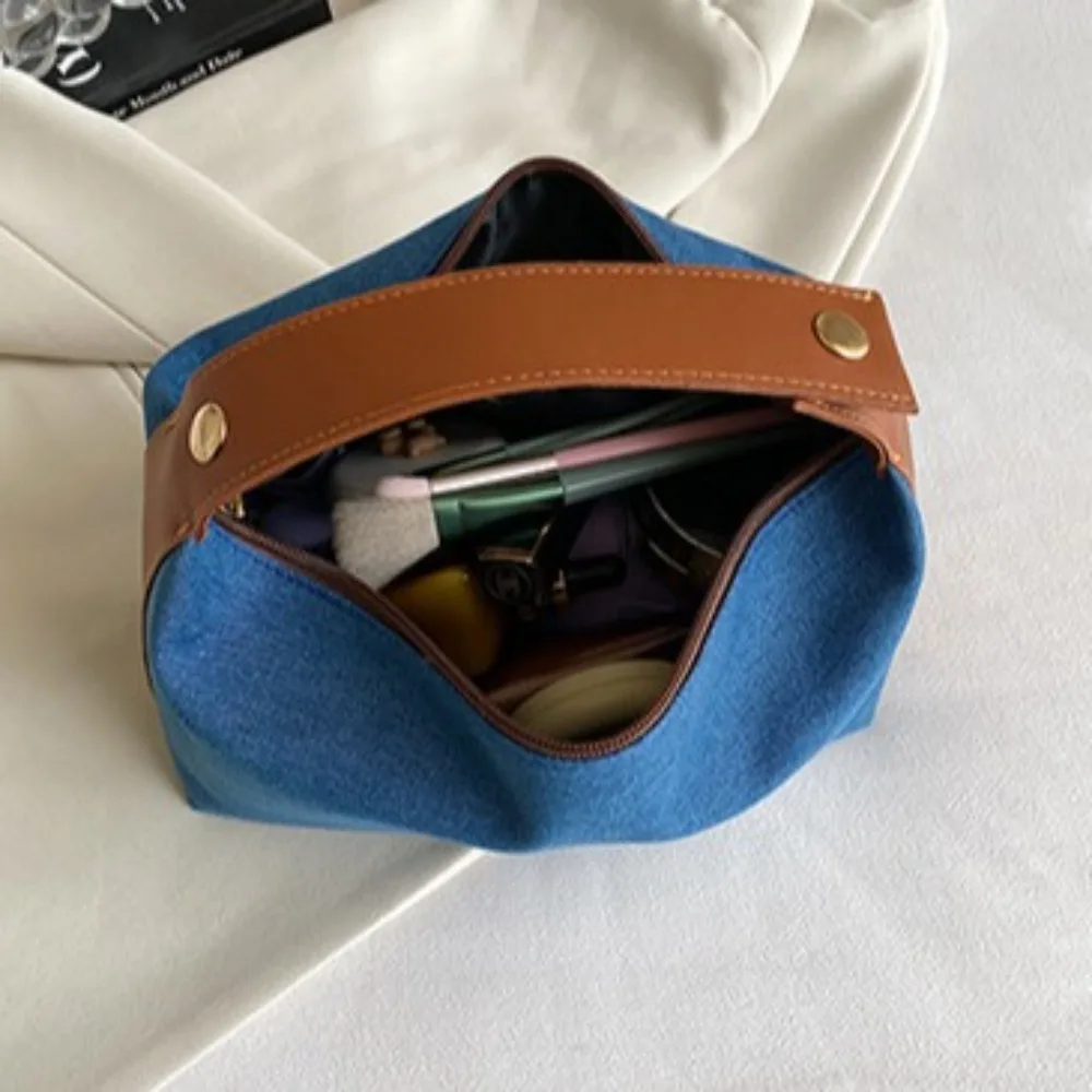 Kosmetiktasche mit großem Fassungsvermögen und Griff, Retro-blauer Reisewaschbeutel, Beauty-Case, tragbare Make-up-Aufbewahrungstasche für Männer und Frauen