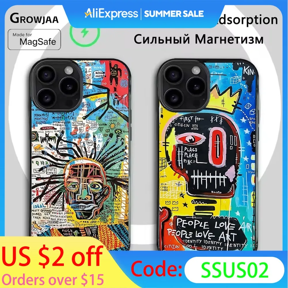 

J-Jean Michel B-Basquiat Phone Case For iPhone 16e,16,15,14,13,12,11,Plus,Pro,Max,Mini Magsafe Magnetic Wireless Charging