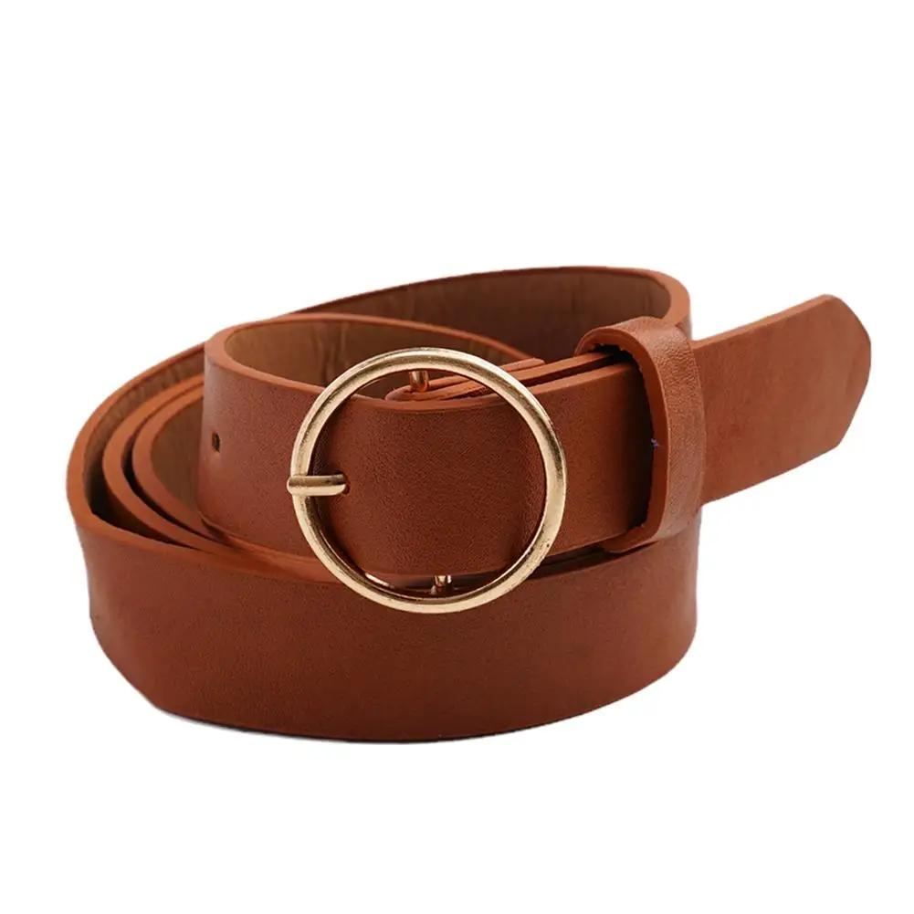 Fashion Women Leather Belt Classic Retro Simple Belts For Girls Metal Round Waist Belt Leisure Dress Jeans Wild Waistband E6t4