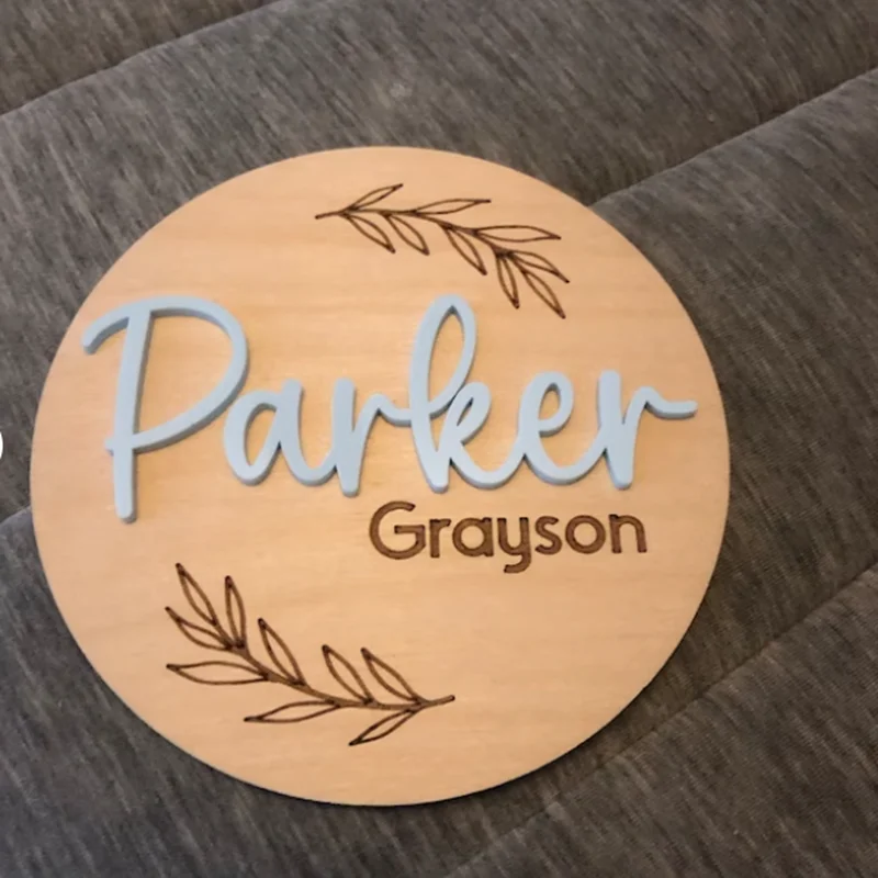 Personalized Newborn Birth Disc 3D baby name Birth Announcement Wooden Baby Name Announcement Sign