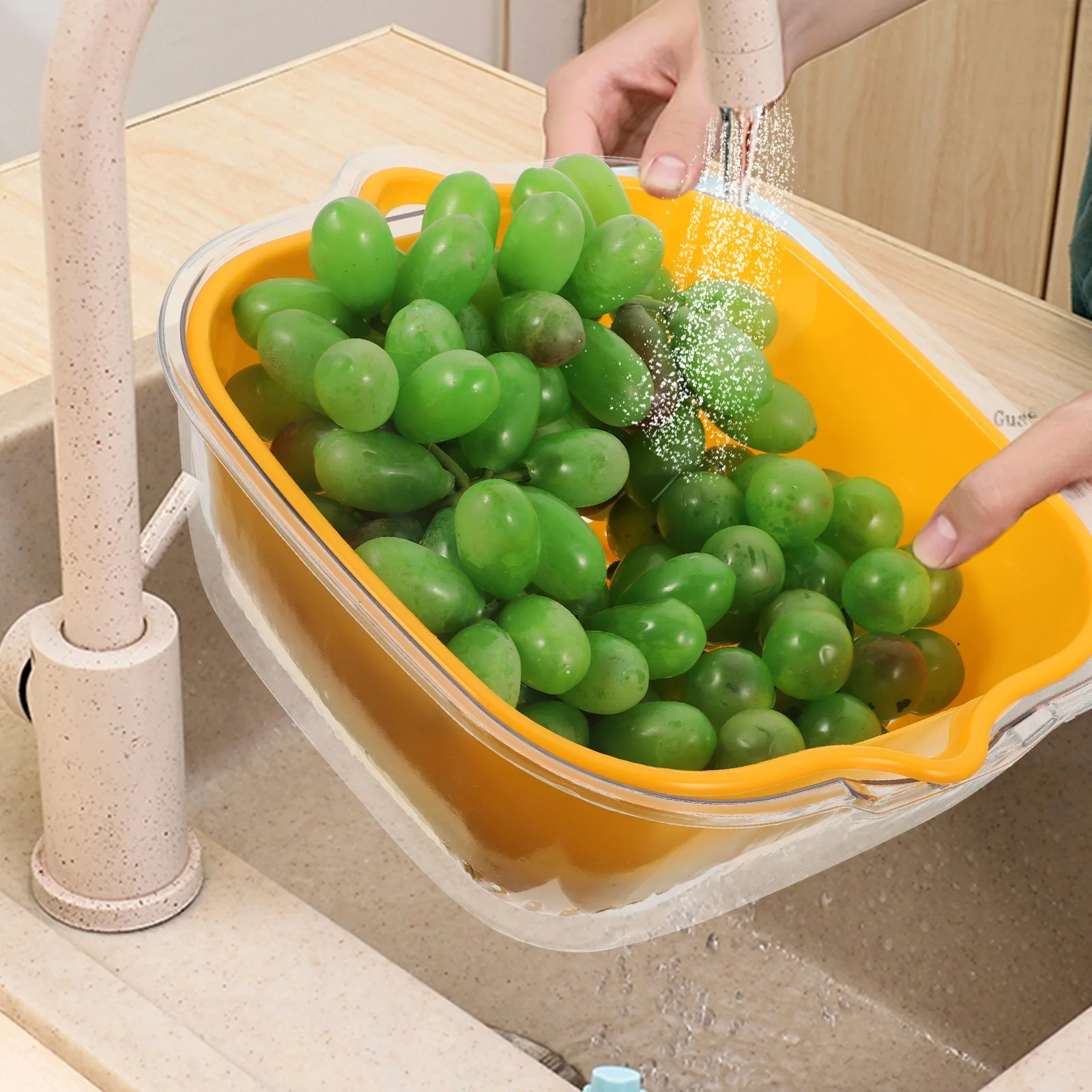 

4Pcs Plastic Strainer Bowl Double Layered Drain Basket Kitchen Colander Fruit Vegetable Washing Basket Strainer Bowl