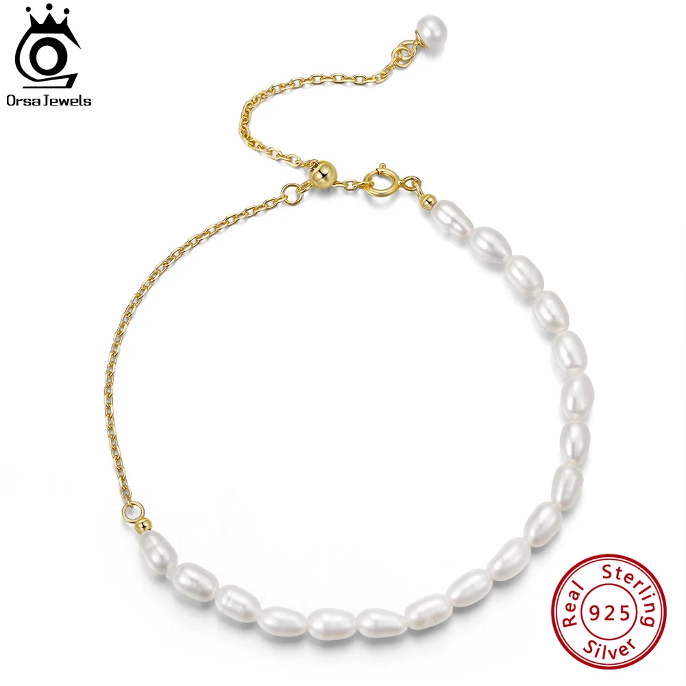

ORSA JEWELS модный 14 к золотой браслет с натуральным жемчугом из стерлингового серебра 925 пробы регулируемый браслет-цепочка из бисера для женщин ювелирные изделия GPB16