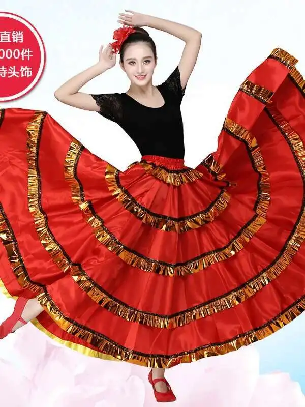 Ropa de escenario para fiesta de Carnaval de España para mujer, falda de Flamenco a rayas de talla grande, trajes de danza del vientre de encaje para mujer, vestido español