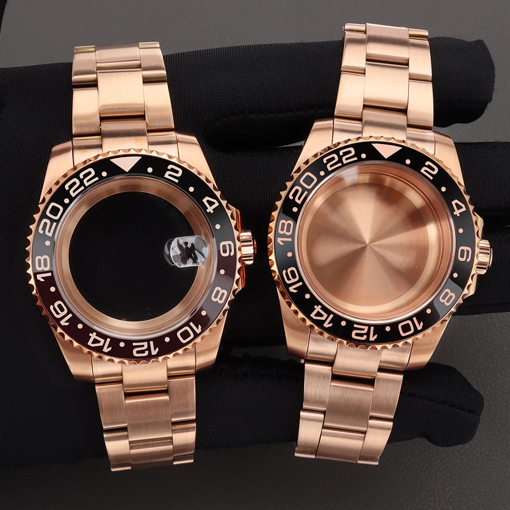 Rose 40mm 20ATM Diving Watch Case SUB/GMT Sloping Bezel for NH35 NH36 Miyota 8205 8215 821A DG2813 ETA2824 Brushed Oyster Strap