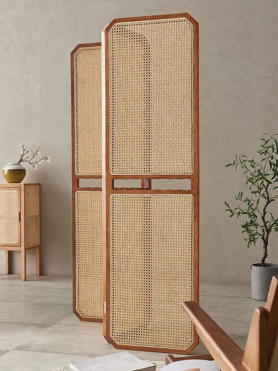 Folding rattan partition living room entrance blocking Chinese door decoration folding screen