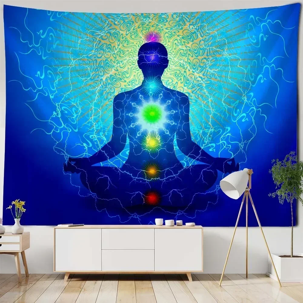 Tapestry meditator seven chakras wall hanging blanket indian bohemian style mantra tapiz hippie home decoration yoga mat