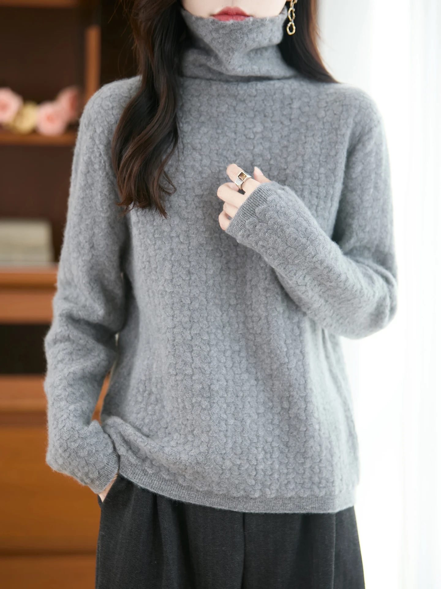 

Новый осенне-зимний женский свитер из 100% шерсти, вязаный, с высоким воротом, уютный пуловер с длинным рукавом, верхняя одежда, женская кашемировая блузка