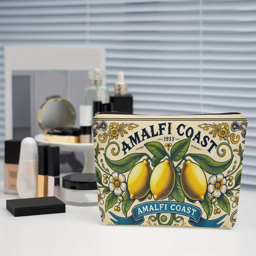 アマルフィ海岸レモンブロッサム化粧バッグ - 女性用のかわいい多機能ジッパーポーチ、ジュエリー収納バッグ