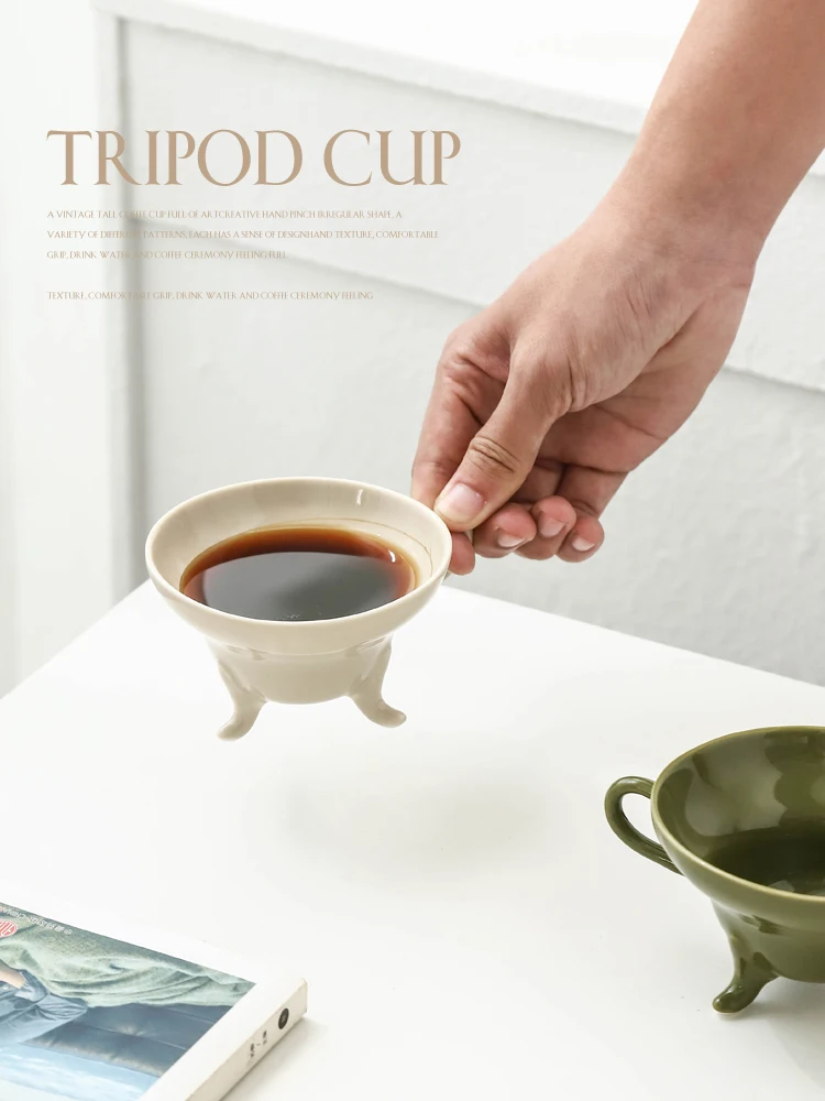 Винтажная однотонная керамическая кофейная чашка, креативный Трипод для итальянского эспрессо, кружка, Европейский послеобеденный чай, десертные чашки, посуда для питья