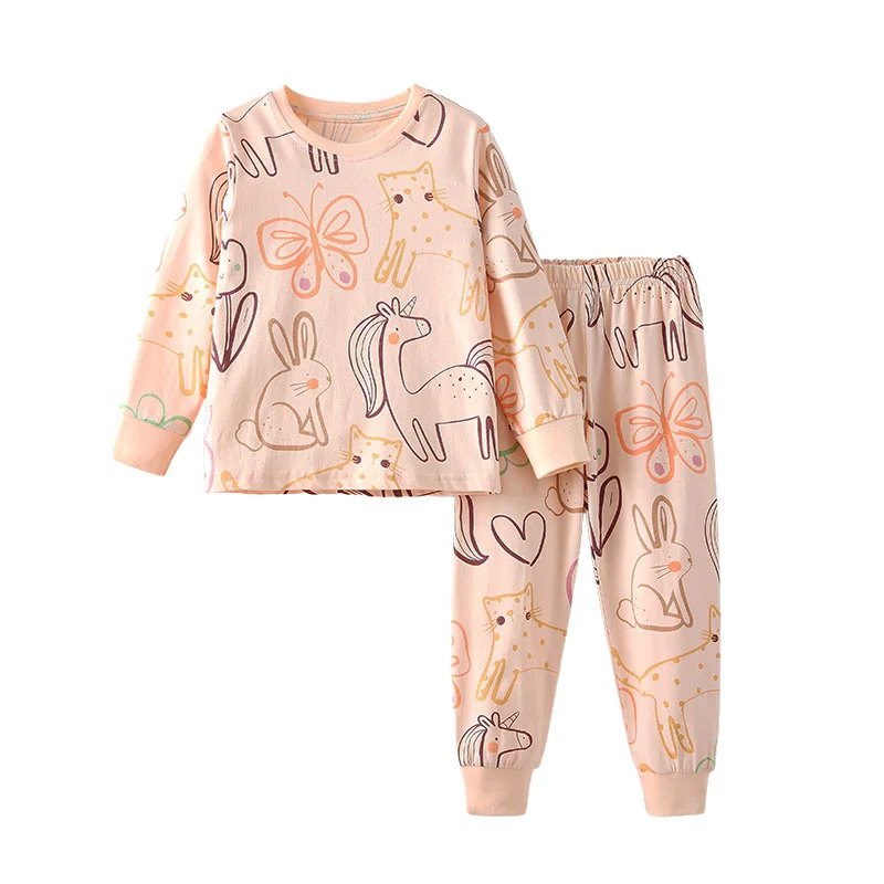 

3-8T Animals Printed Pyjamas Long Sleeve Home Clothes Children's Girls Clothing Sets Autumn Spring Toddler Kids Costume Suits