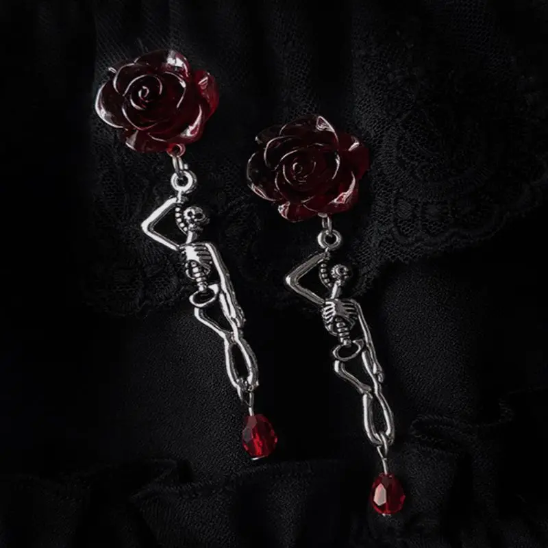 3pair Dark Blood Rose Skull Rose Earrings Classic Gothic fashion earrings