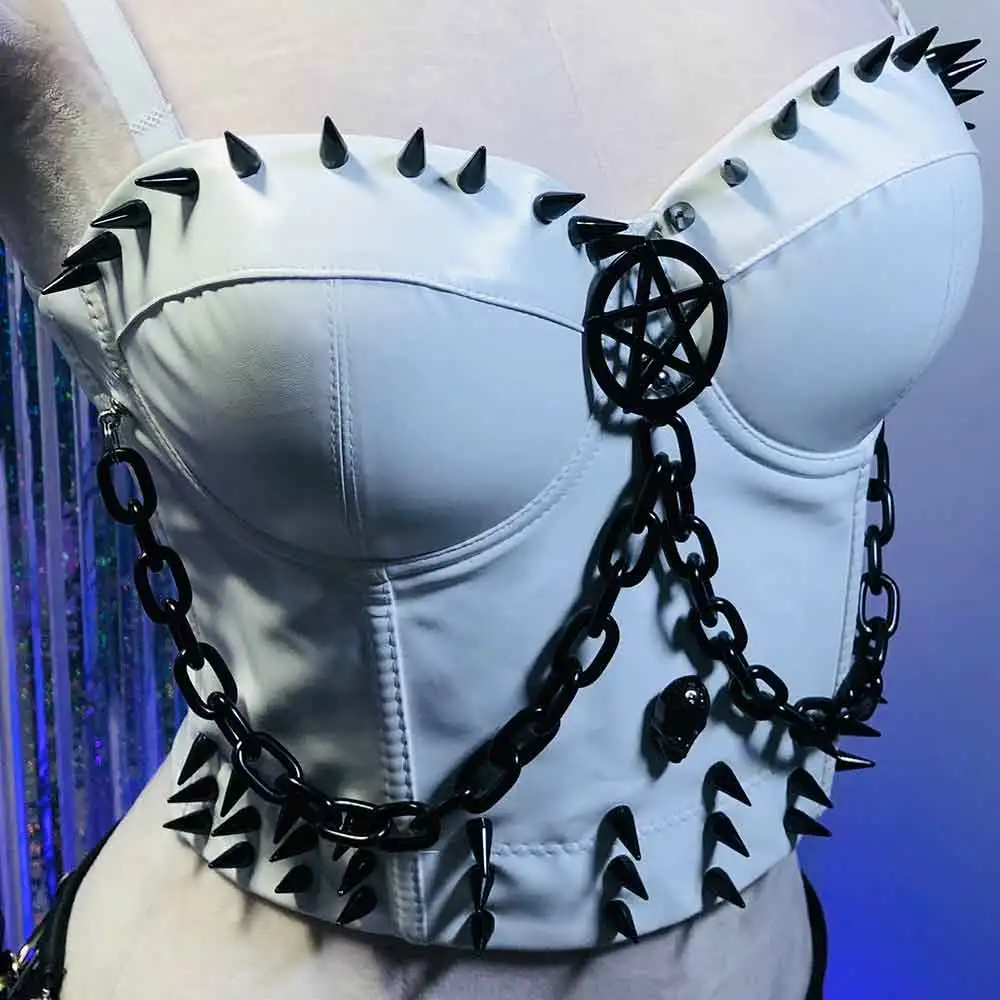 Y2K Neckholder Camisole TOPS Kawaii E-Girls Grunge DIY Harajuku Goth Gothic 90er Jahre Eco handgemachte Vintage Emo Nieten Niete Punk Rock