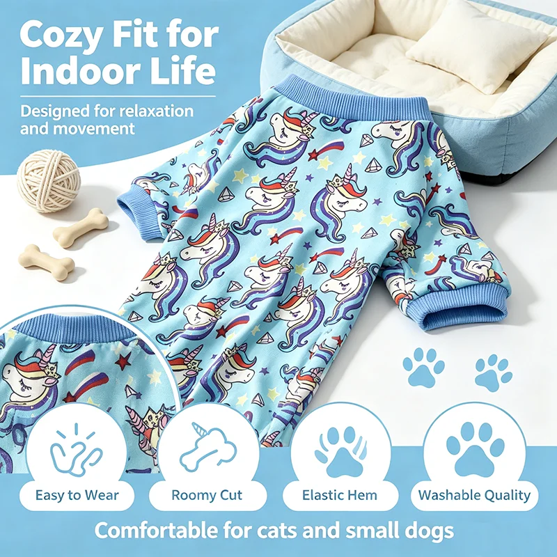 Blauer Einhorn-Hundepyjama, Hunde- und Katzenkostüme, dehnbarer, lustiger Haustierkostüm, Kleidung, Outfit, Pyjama für mittelgroße Hunde – Detail 6