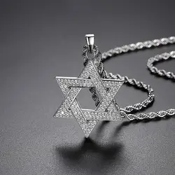 New Fashion Zircon Star of David Pendant Men Women Trend Charm Hexagonal Star Necklace Daily Casual Jewelry Gift