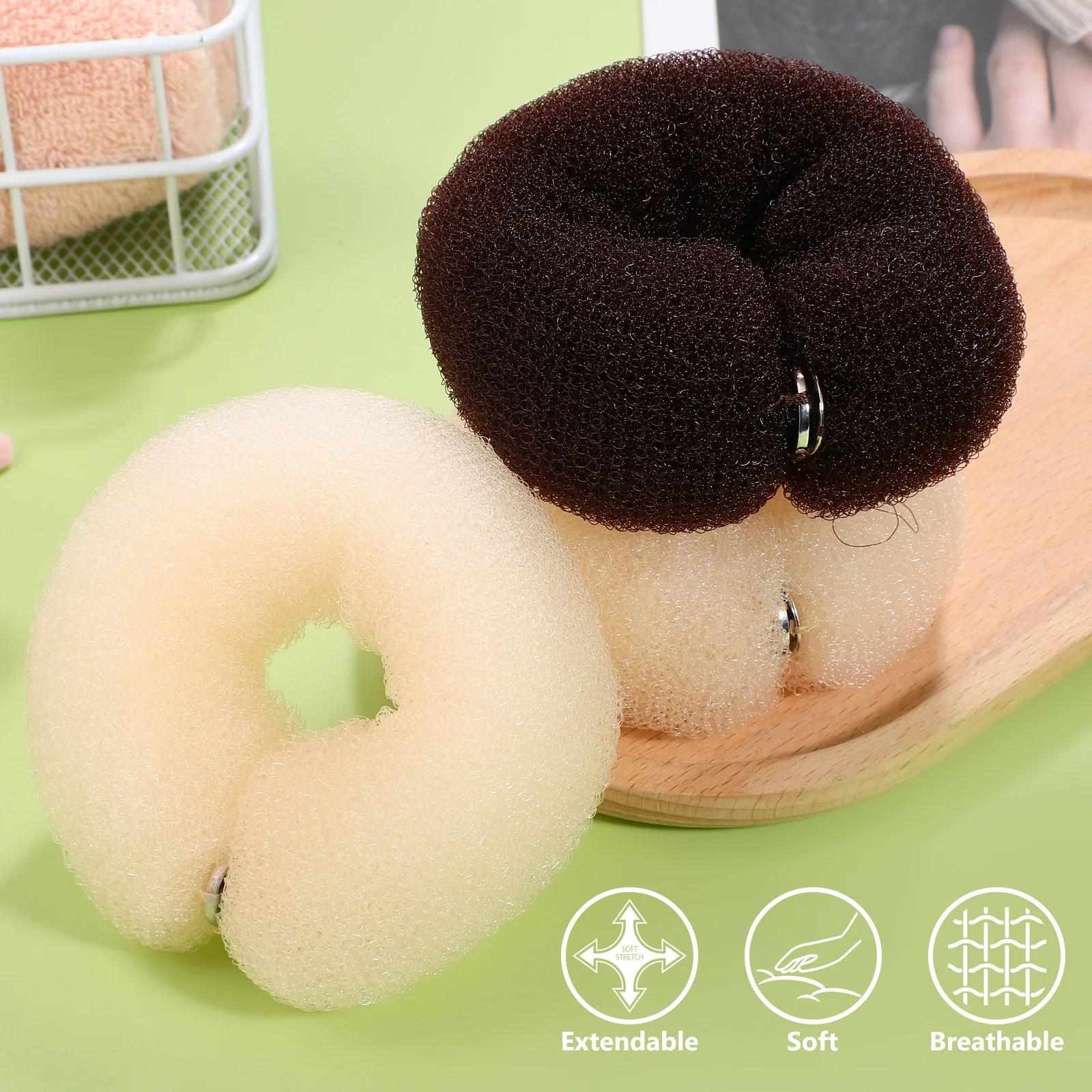 

3Pcs Hair Bun Maker Nylon Curl Roller with Copper Buckle Flexible Long Strip for Quick DIY Curly Hair Styling Accessories