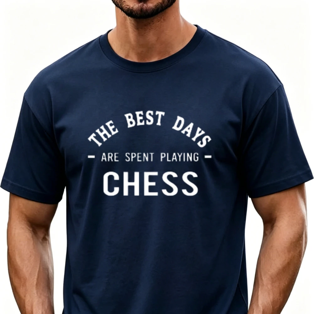 The Best Days Are Spent Playing Chess Retro Vintage Lettering Men T Shirt Chess Game Player Gift Cotton Daily Casual Street Tops