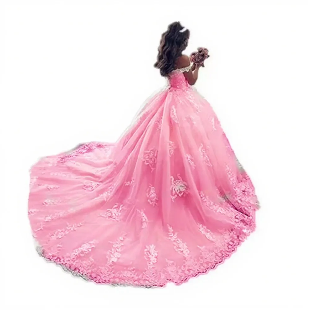 فستان زفاف فاخر مزين بالدانتيل على شكل زهرة للفتيات بدون أكتاف مع ذيل الأميرة وحفلات أعياد الميلاد المقدسة #4