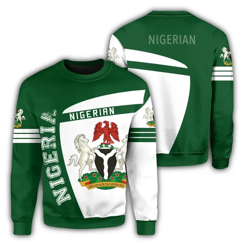 Nigeria Flag Map Graphic Sweatshirts For Men Clothes Fashion Women Sweater Casual Male Streetwear Autumn Pullover Boy Tracksuit