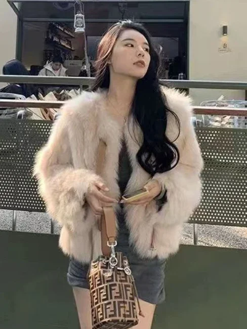 الموضة الأوروبية الخريف والشتاء معطف الفرو المرأة الجديدة فضفاضة التنقل الربط سترة قصيرة فو الفراء #5