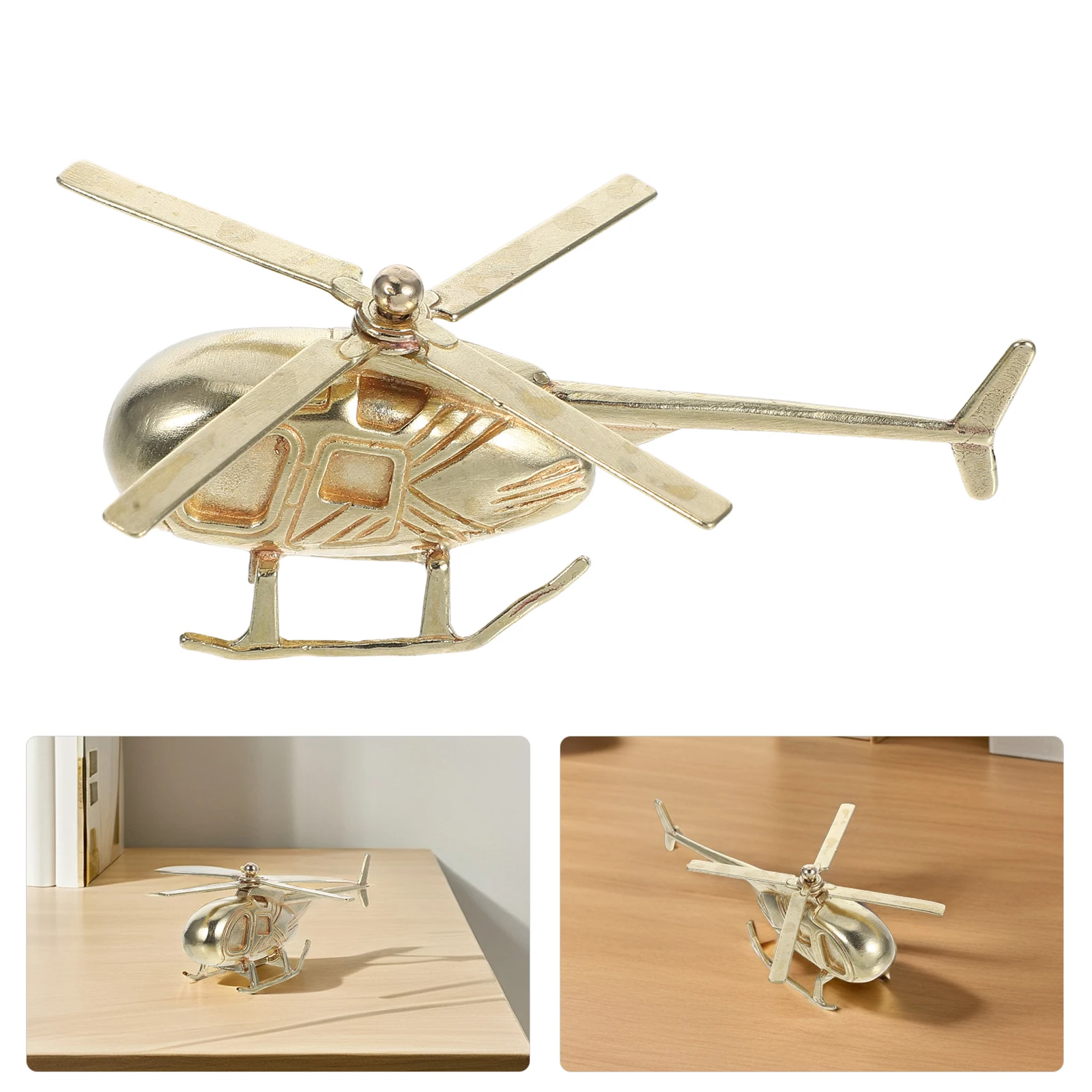 

Brass Airplane Statue Mini Helicopter Decor Elegant Texture Durability Lifelike Design Details Handcrafted Home Office Decor
