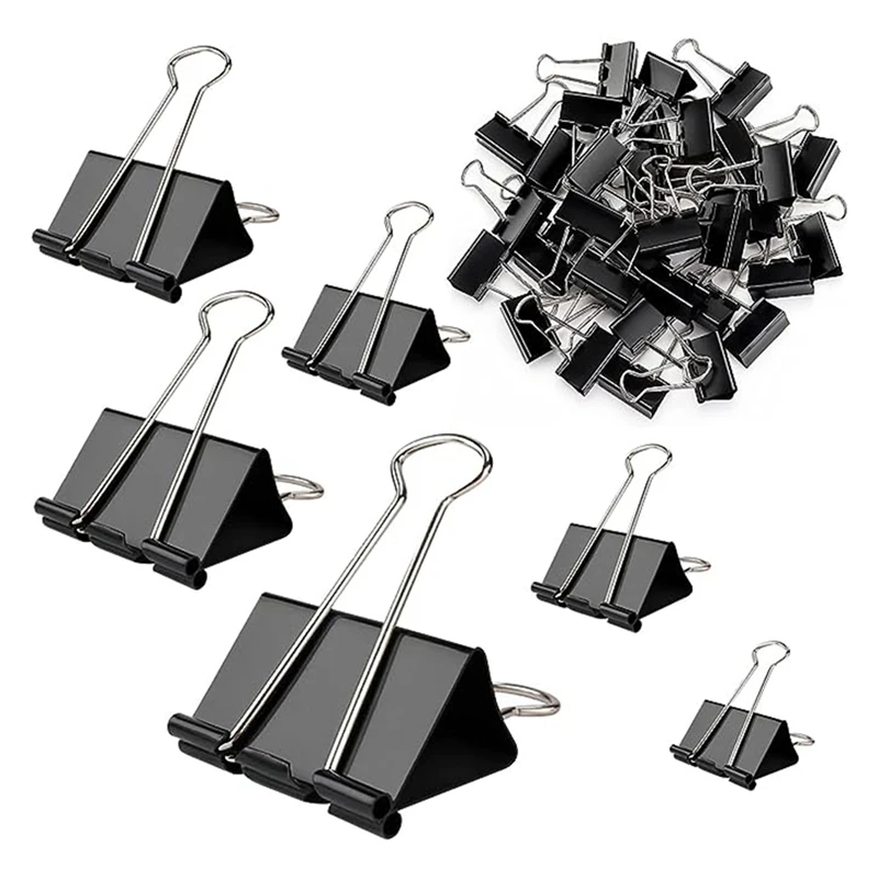 

120PCS Long Tail Clips Black Clips Loose-Leaf Clips Flat Mouth Phoenix Tail Clips,Fixed Large, Medium And Small Bill Clips