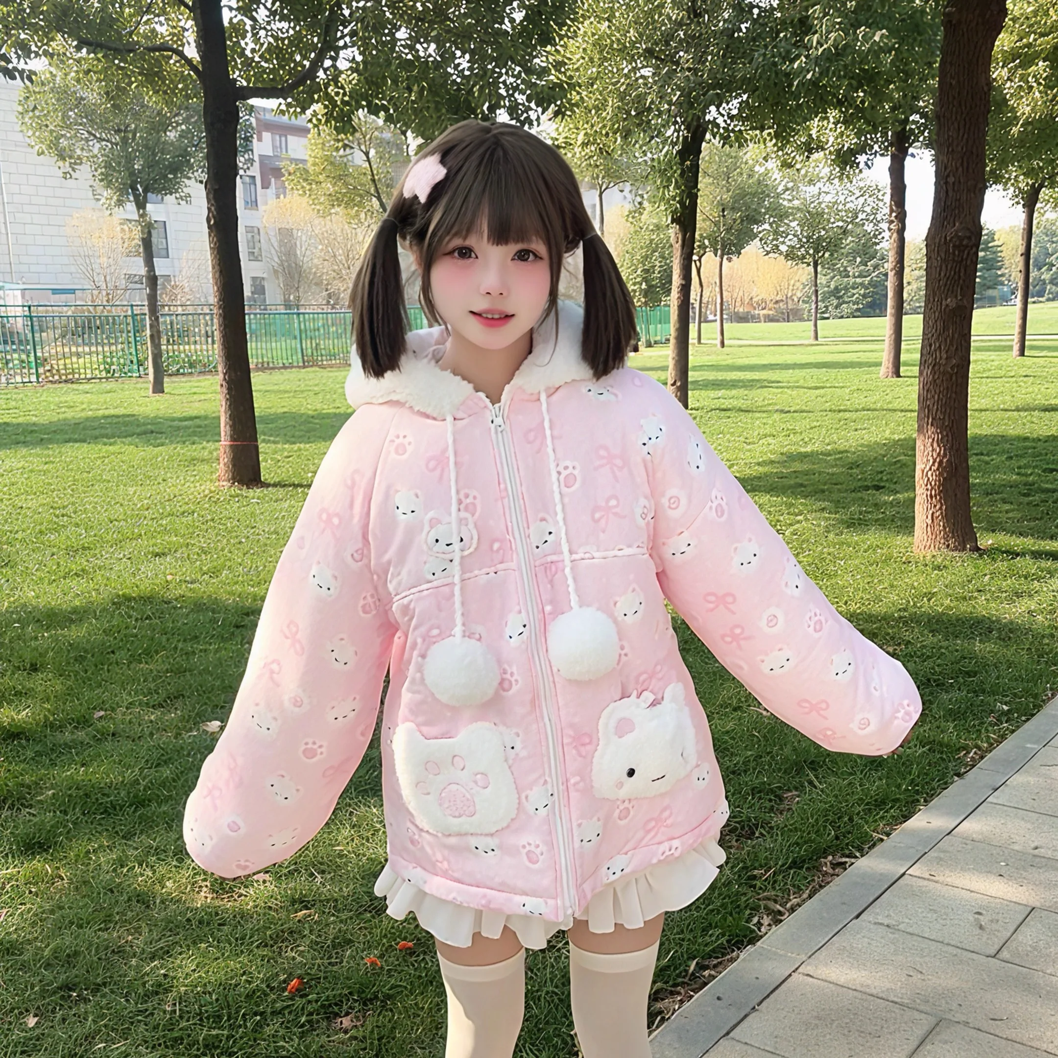 الأصلي لوليتا Kawaii الحلو سترات 2025 الخريف الشتاء لطيف ابنة Y2K أسفل سترات دافئة سميكة قصيرة معاطف السترة للنساء