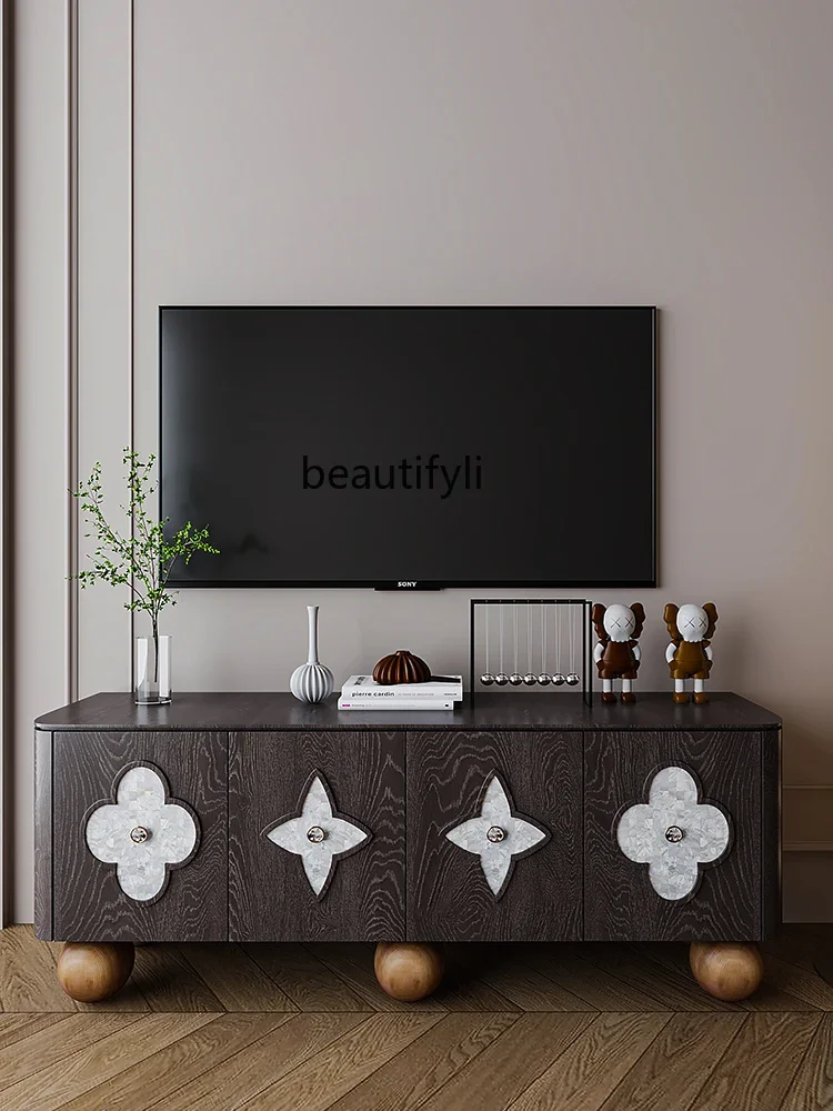 French medieval solid wood TV cabinet small apartment living room, decoration, audio-visual cabinet