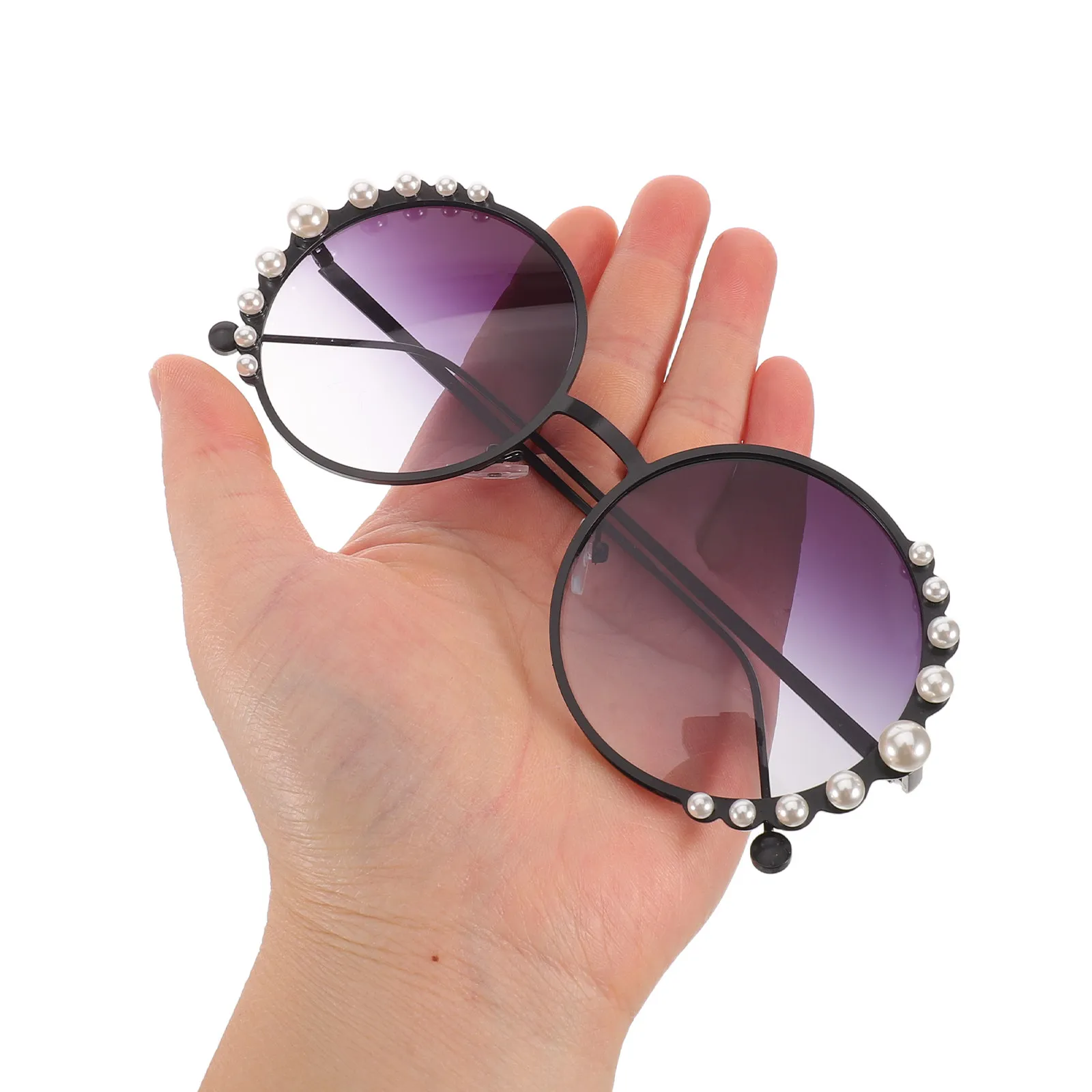 Women Retro Sunglasses Pearl Embellished Round Metal Frames Uv400 Lens Stylish Circle Eyewear for Beach Party Outdoor Strolls