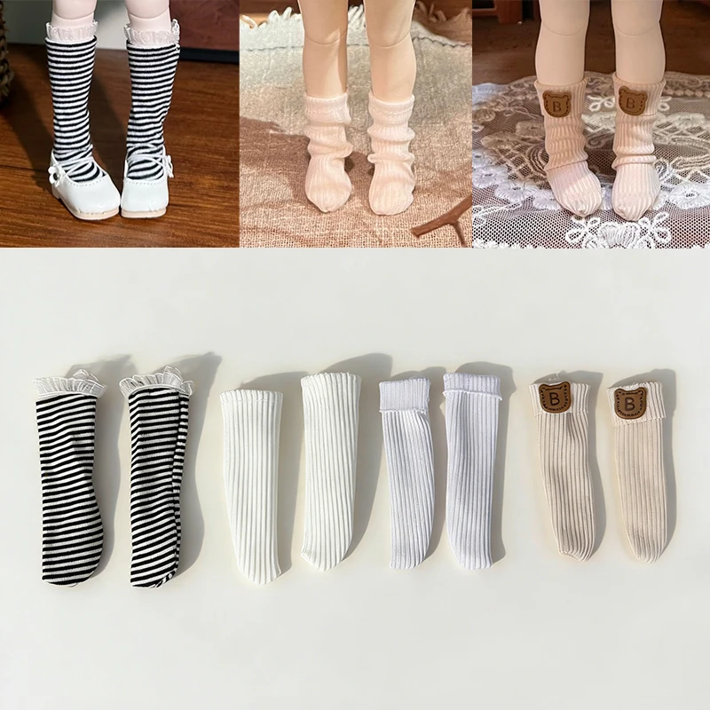 1 Pair Black White Stripe Socks 1/6 BJD Doll Threaded Socks White Socks Piled Socks Long Socks for Yosd 30CM Doll Accessories
