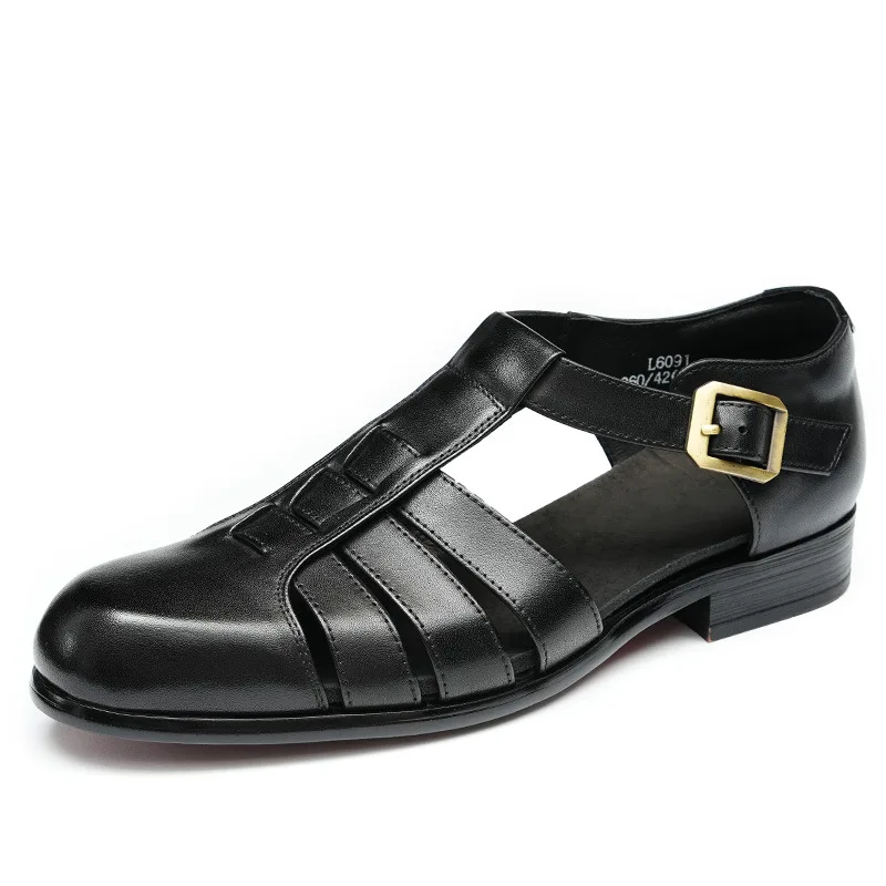 Mens Genuine Leather Sandals Retro Fashion Business Summer Shoes