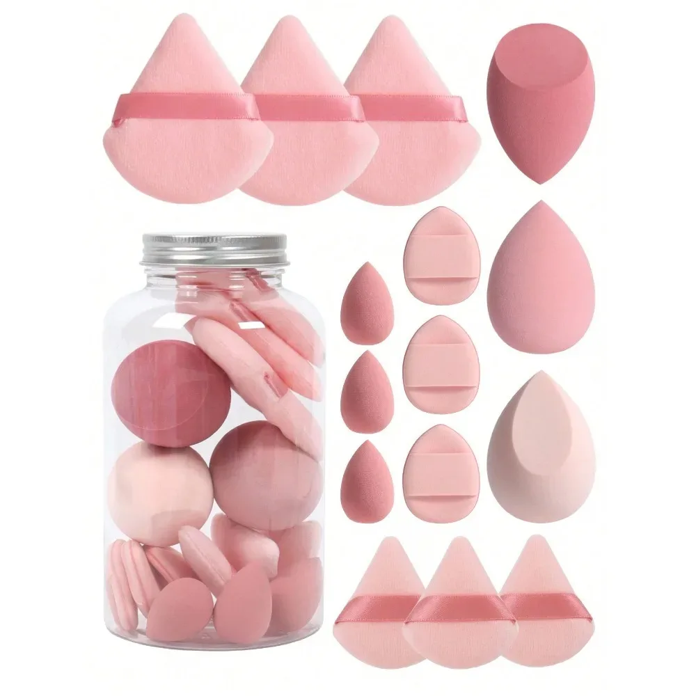 3/15Pcs Makeup Sponge Set with Storage Jar Velvet Makeup Sponge Finger Puff Foundation Cosmetic Puff Wet Dry Use