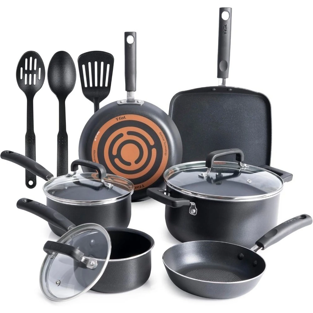 

US Shipping Nonstick Cookware Set 12 Piece Pots and Pans Kitchen Set with Fry Pans Saucepans Saute Pan Dutch Oven Griddle