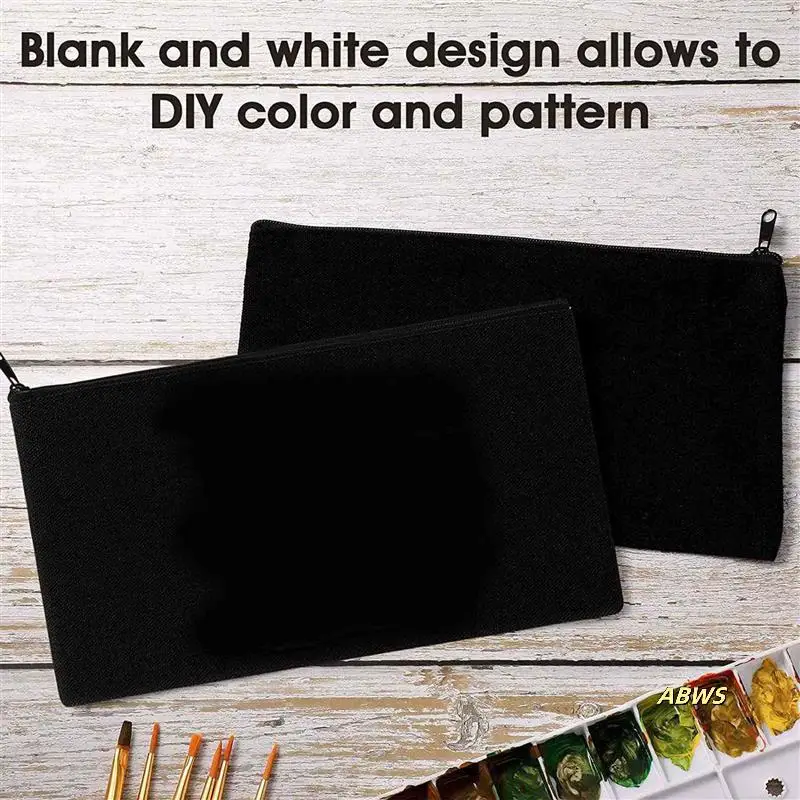 

80 Pcs Canvas Pencil Pouch Zipper Makeup Bags Blank Craft DIY Bags Multipurpose Toiletry Stationary Storage Bags(Black)