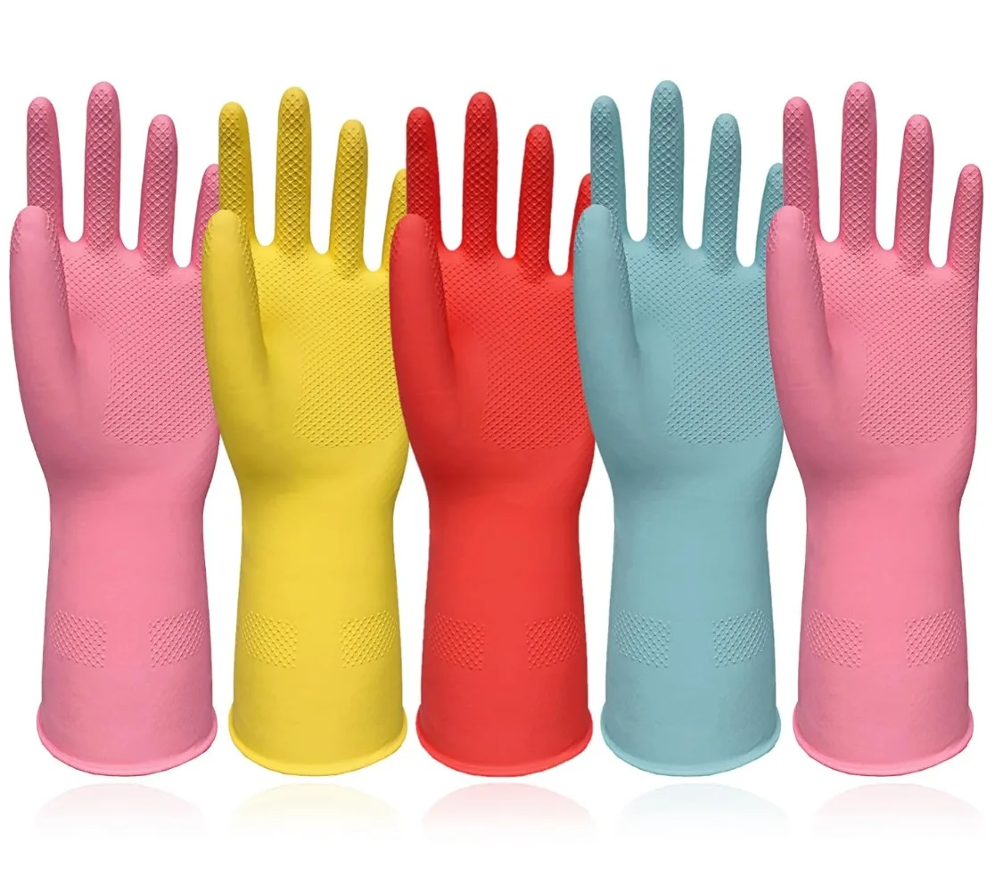 

Кухонные перчатки для мытья посуды - 5 пар цветных резиновых чистящих перчаток, многоразовые для домашнего мытья посуды, уборки в саду.