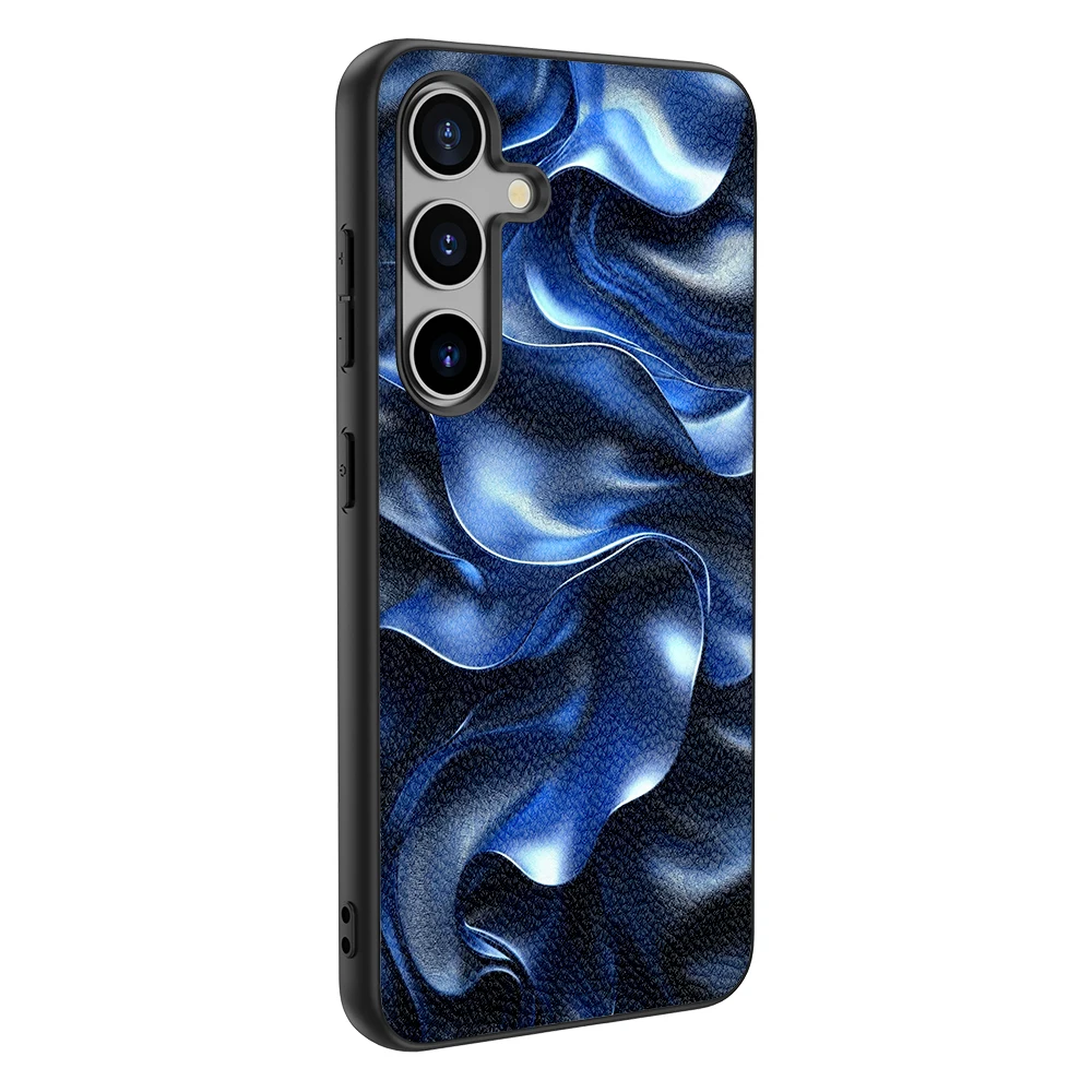 Back Cover Leather Case for Samsung Galaxy S20 S21 S22 S23 S24 Plus Ultra FE Fan Edition 5G with Blue Cloth Pattern Image Print image 6