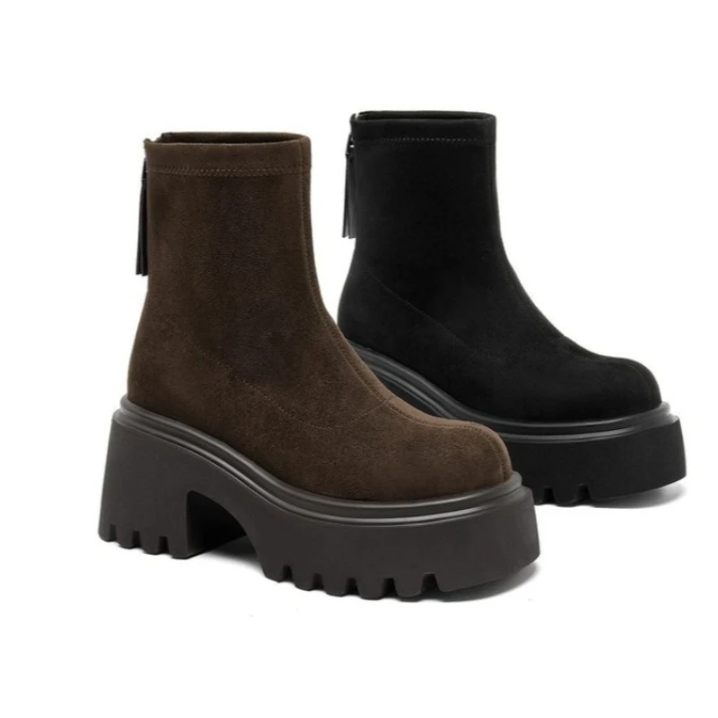 

Women's Ankle Boots High Heels Fashion Shoes Chunky Winter Chelsea Boots 2025 Suede Dress Pumps Warm Ankle Botas Mujer Zapatos