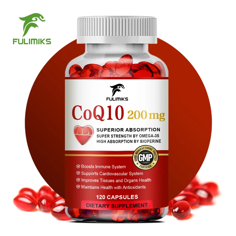 CoQ10 200 mg Ergänzung, aktives CoQ10 Ubiquinol-Ergänzungsmittel für Antioxidans, Herz, Gehirn und Zellularenergie – 120 Kapseln