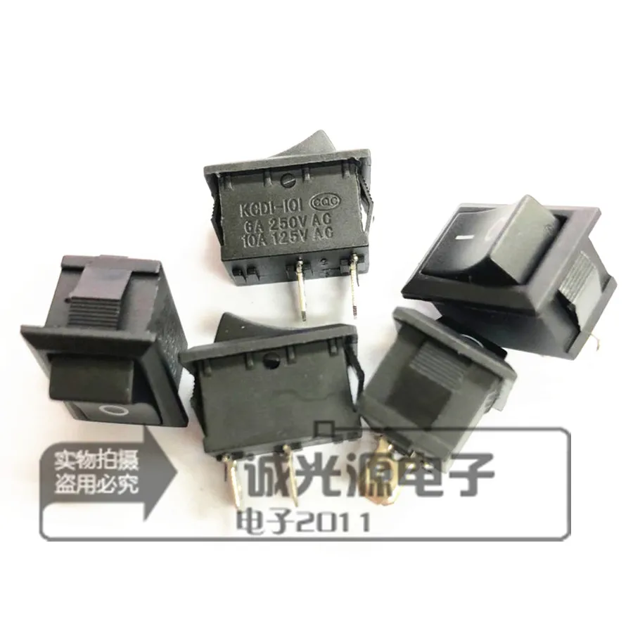 10pcs KCD1-101 Single pole type switch become warped board power switch 15*21mm black 2 feet 2 gear 6A/250V